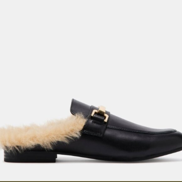Pre-Owned Women's Steve Madden Mule Loafers, Fur Lined, Black Leather, Size 10 - Picture 2 of 7